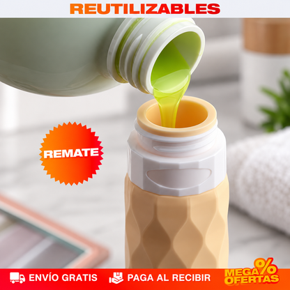 SET X4 BOTELLAS DE VIAJE DE SILICONA – Tu champú de siempre, en tamaño de equipaje de mano