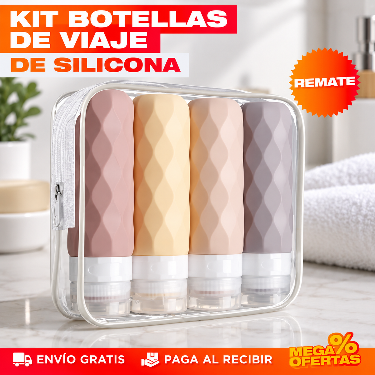 SET X4 BOTELLAS DE VIAJE DE SILICONA – Tu champú de siempre, en tamaño de equipaje de mano