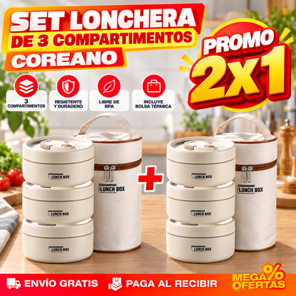PROMO 2X1 SET LONCHERA TERMICA DE TRES COMPARTIMENTOS – El almuerzo llega separado, no hecho un revoltijo