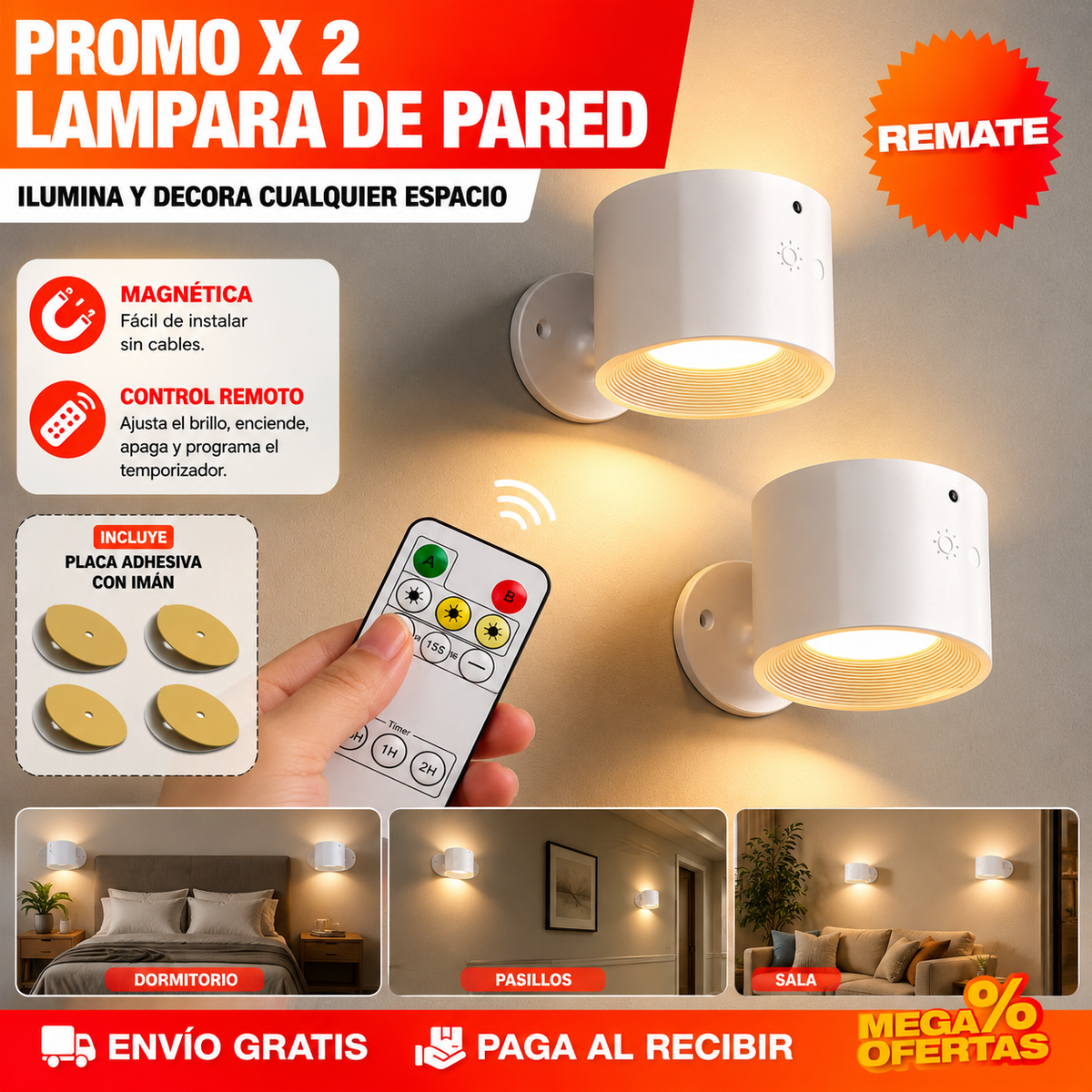 PROMO X2 LÁMPARA MAGNÉTICA – Luz donde no llega el bombillo, sin romper pared