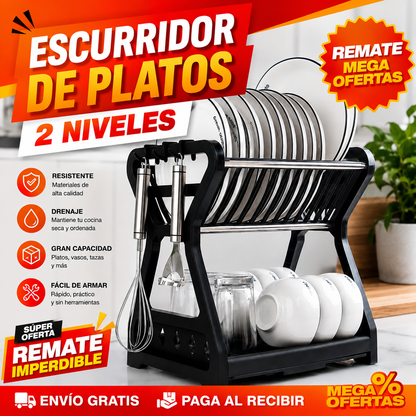 ESCURRIDOR DE PLATOS DE 2 NIVELES – Cabe toda la loza del almuerzo