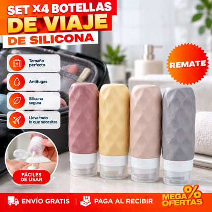 SET X4 BOTELLAS DE VIAJE DE SILICONA – Tu champú de siempre, en tamaño de equipaje de mano