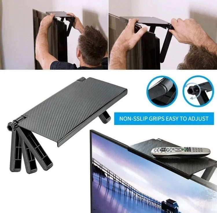 Soporte TV de Mesa, Repisa y Módem Multifuncional – Despeja el Mueble y Esconde los Cables