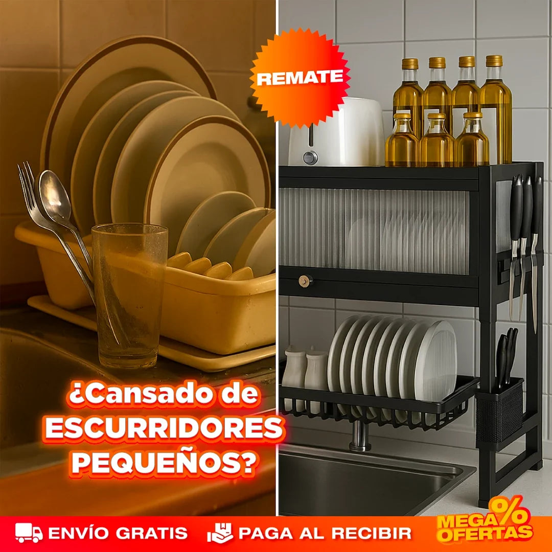DryBox™ – Organizador Escurridor de Platos Grande de 2 Niveles