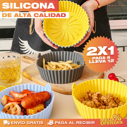 12 Canastas de Silicona para Air Fryer – Fríe Sin Aceite y Sin Que se Pegue · 2x1