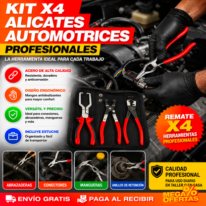 Kit x4 Alicates Automotriz – Saca Conectores y Abrazaderas Sin Romper Piezas Caras