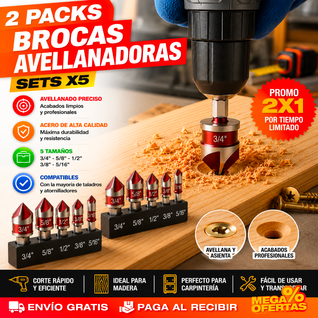 Promo 2x1 Set Brocas Avellanadoras – Esconde la Cabeza del Tornillo y Deja Acabado Pro
