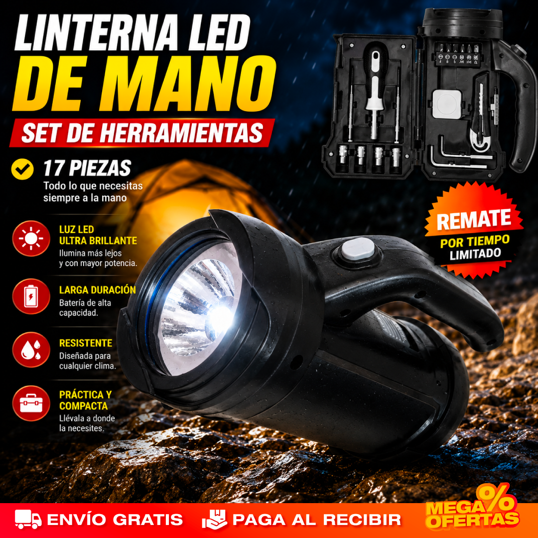 LINTERNA + SET DE HERRAMIENTAS 17 PCS