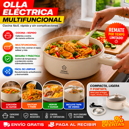 Olla Eléctrica Multifuncional – Hierve, Fríe y Cocina al Vapor en Una Sola