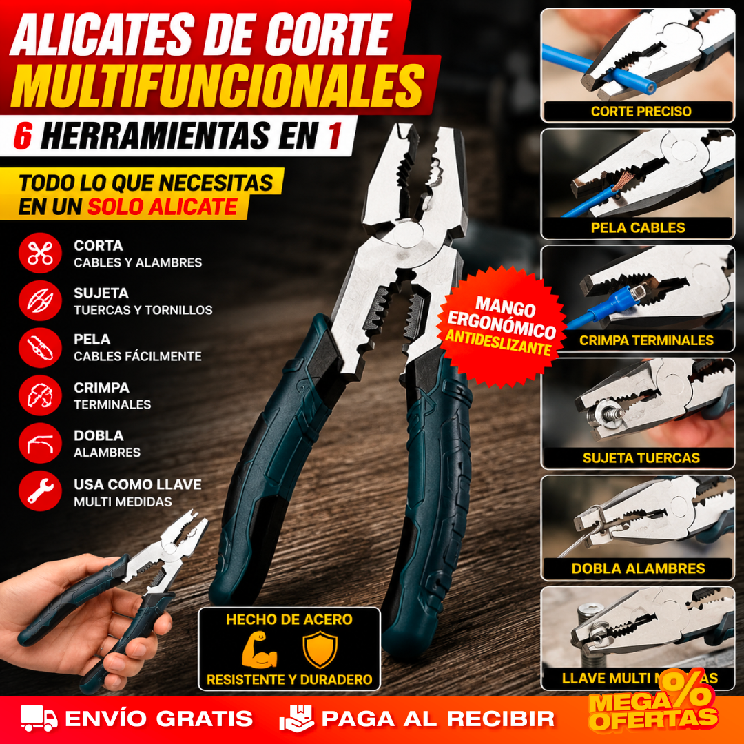 Alicate Multifunción 6 en 1 – Pinza Pela-Cables Profesional