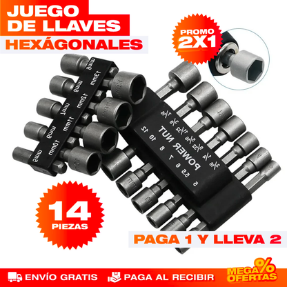 PROMO X2 Boquillas de Llaves Hexagonales – Aprieta Cualquier Tuerca Sin Buscar la Medida · Set x14