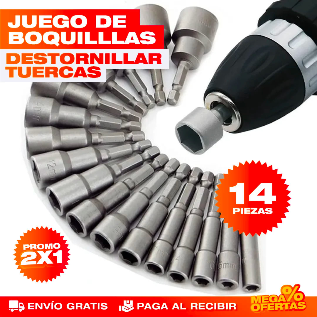 PROMO X2 Boquillas de Llaves Hexagonales – Aprieta Cualquier Tuerca Sin Buscar la Medida · Set x14