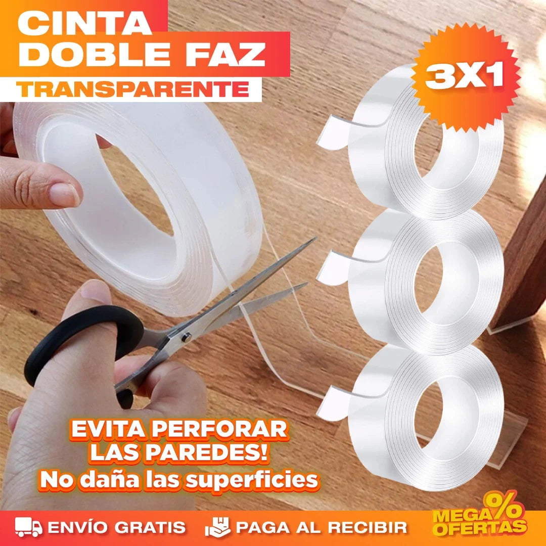Promo 3x1 Cinta Doble Faz Transparente – Pega lo Que Sea Sin Dañar la Pared