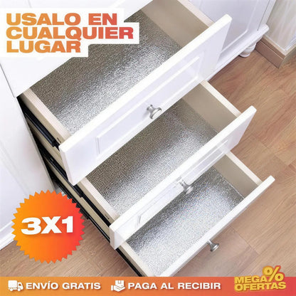 Papel Aluminio Adhesivo de Cocina – Pared de la Estufa Sin Grasa Pegada · 3x1