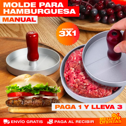 Promo 3x1 Molde Manual para Hamburguesas – Hamburguesas Caseras Parejas y Perfectas